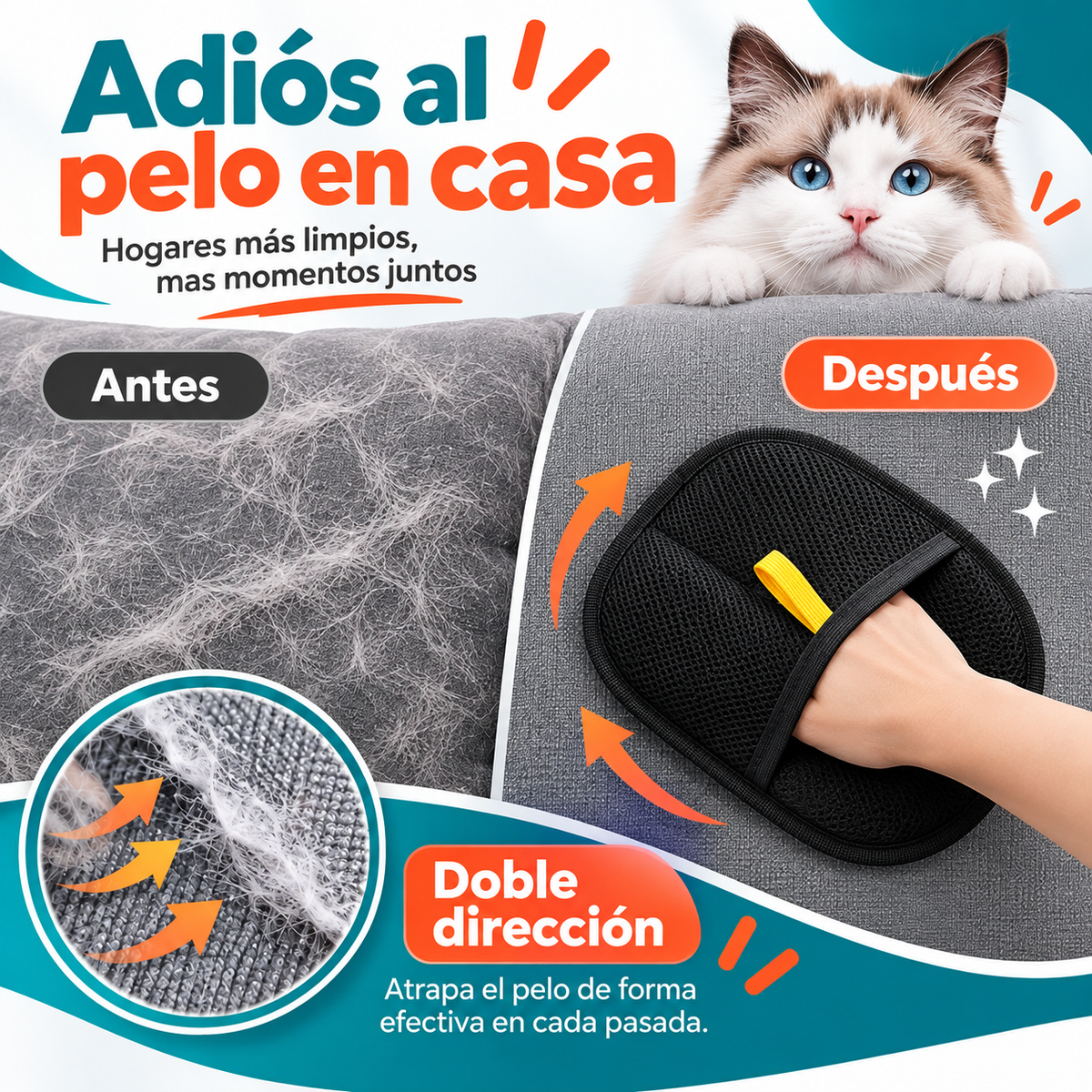 Manopla quitapelos para sofá y ropa