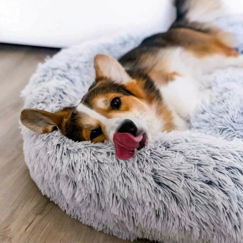 Cama redonda de felpa para perros