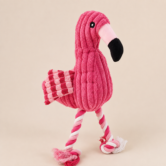 Flamenco de peluche con sonido para perros