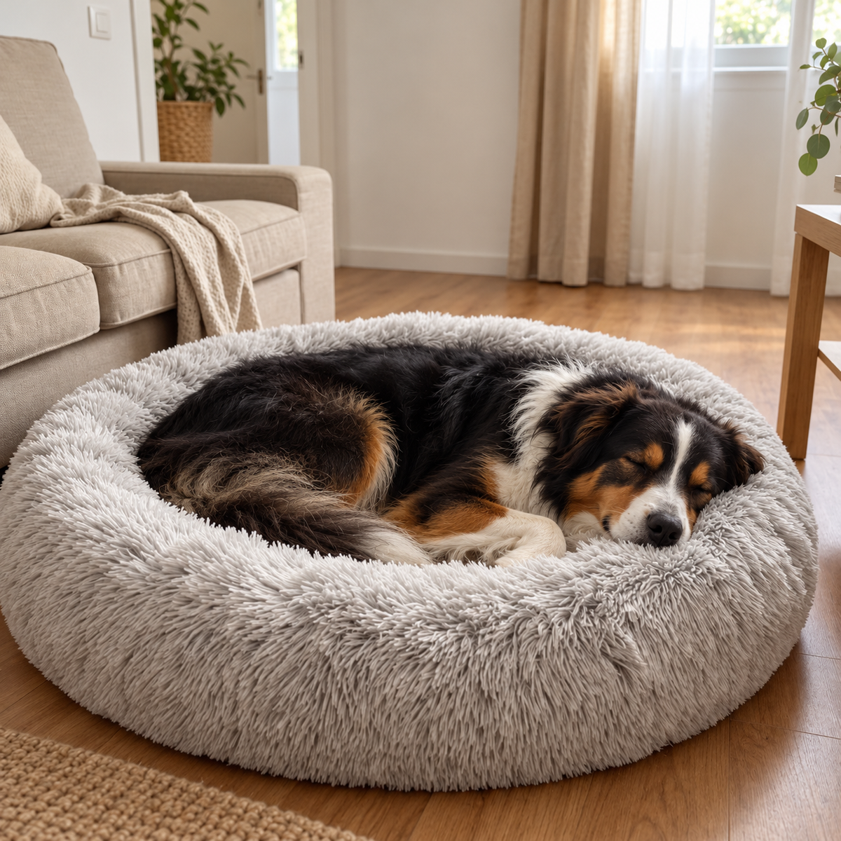 Cama redonda de felpa para perros