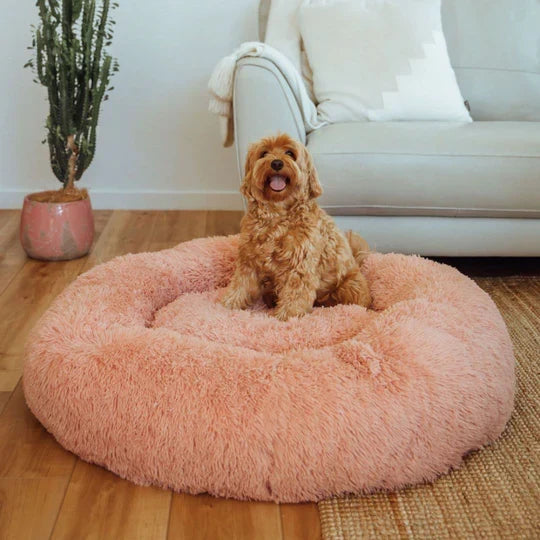Cama redonda de felpa para perros